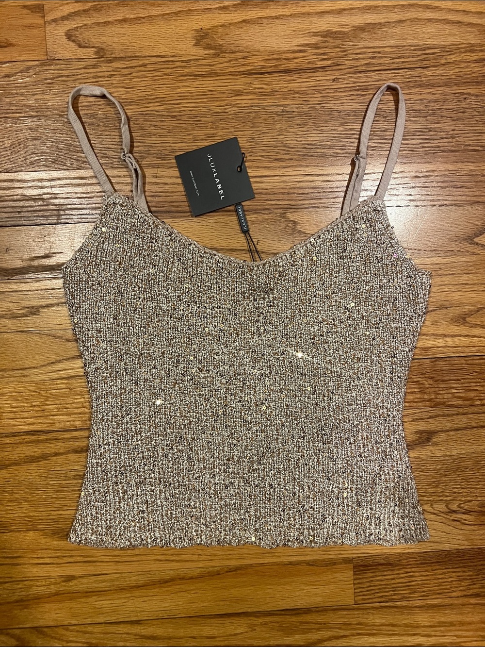 JLuxe Label Sparkle Knit Cami Tank Top - Gold